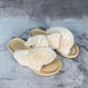 KuaiLu Womens Slippers Size 8 Cross Band Fuzzy Slides Open Toe Summer Breathable